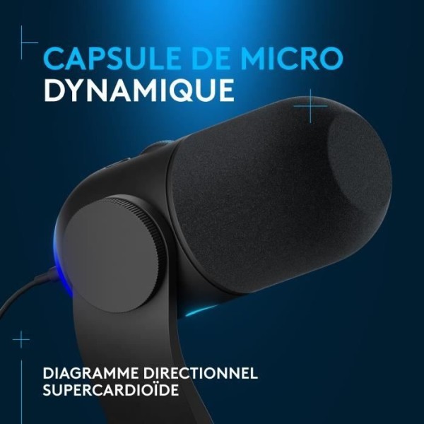 Microphone - Filaire - Logitech G - Yeti GX - Compatible PC et MAC - Noir