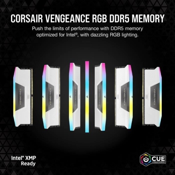 Mémoire RAM - CORSAIR - CMH32GX5M2B6000C40W - 32 Go 2x 16 Go - VENGEANCE RGB DDR5 White Heatspreader 6000MT/s - DIMM - CL 40