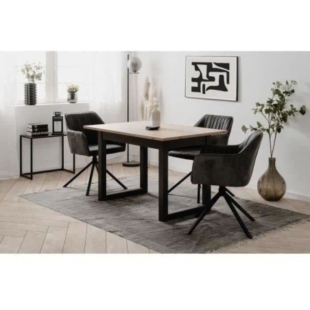 Table extensible Denver 80B - 120-160 x 75 x 80 cm - Décor chene artisan / anthracite - 1 extension de 40 cm inclue - 8 personn