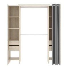 Kit dressing extensible avec rideau et 4 tiroirs - Décor chene naturel - L 180-113 x P 50 x H 205 cm - SUIT