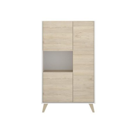 Buffet haut 3 portes - Décor Chene et blanc - NESS - L 81 x P 43 x H 135 cm