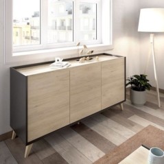Ensemble meuble TV table basse buffet NESS - Mélaminé - Style scandinave - Chene naturel et graphite