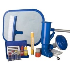 GRE - Kit de nettoyage piscine 7 pieces - trousse d'analyse, 1 brosse, 1 épuisette, 1 manche, 1 thermometre, 1 doseur et 1 Jet 