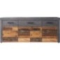 Buffet bas INDY 4 Portes et 1 Tiroir - Mélaminé bois vieilli et gris mat - L 178 x P 40 x H 77 cm Buffet bas INDY 4 Portes et 1 Tiroir - Mélaminé bois vieilli et gris mat - L 178 x P 40 x H 77 cm