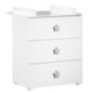 Commode a langer - Babyprice - Basic - 3 tiroirs - Blanche - Boutons étoiles grises Commode a langer - Babyprice - Basic - 3 tiroirs - Blanche - Boutons étoiles grises
