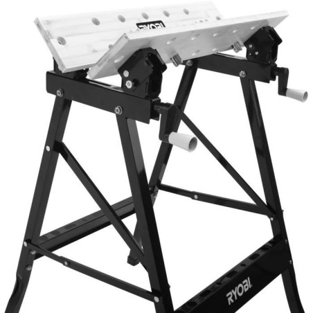 RYOBI - Etabli pliable orientable a 90° - table bambou 605 x 625 x 790 mm - 6,5 kg - Livré avec 4 mors et 1 clé de service - 
