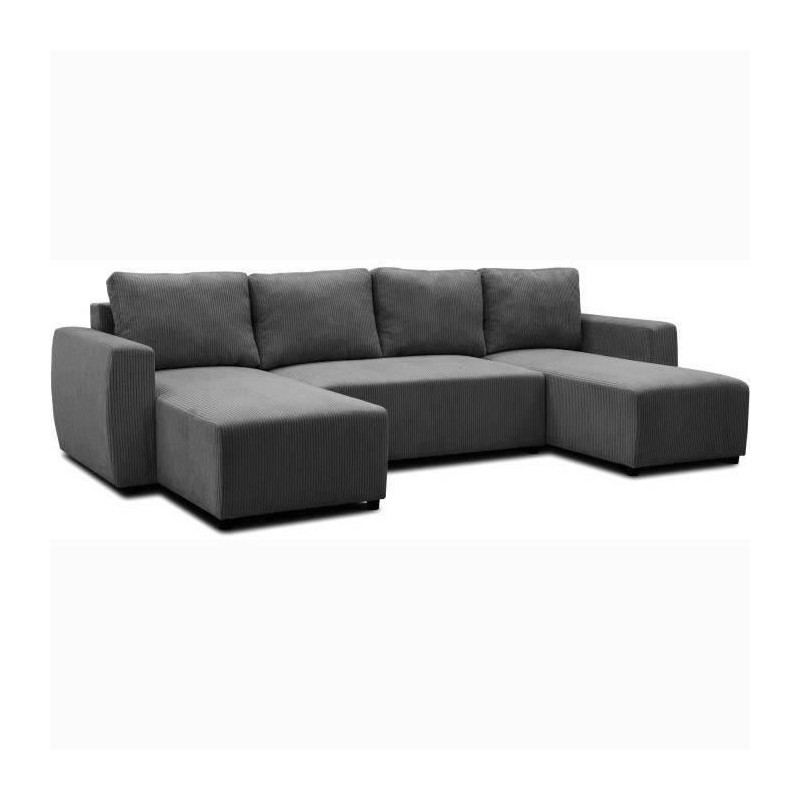 Canapé d'angle convertible panoramique PHARELL 5/6 places - Tissu velours côtelé anthracite - Coffre de rangement - L297xP155 Canapé d'angle convertible panoramique PHARELL 5/6 places - Tissu velours côtelé anthracite - Coffre de rangement - L297xP155