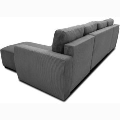 Canapé d'angle convertible panoramique PHARELL 5/6 places - Tissu velours côtelé anthracite - Coffre de rangement - L297xP155