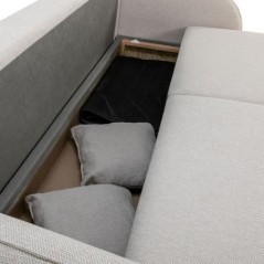 Canapé convertible BARI 3 places - Tissu beige - Coffre de rangement - L215 x H89 x P100 cm
