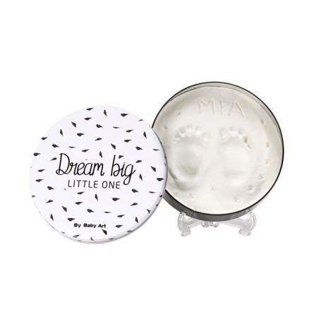 Baby Art Magic Box Round - Boîte Métal avec Kit Empreintes Mains et Pieds Bébé, Cadeau Naissance ou Bapteme, Noir et Blanc