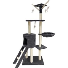JIPSY Arbre a chat gris foncé  79 x 34 x 138 cm - 3 plateformes, 1 perchoir, 1 niche,  1 escalier, poteaux a griffer