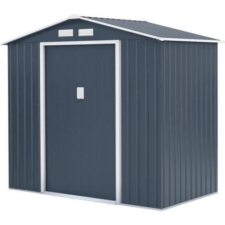 Abri de jardin en métal 2,71 m²  - 213 x 127 x 195 cm - Kit d'ancrage inclus - Gris