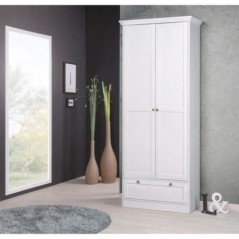 Armoire Landwood - Décor Blanc Mat - 2 Portes - 1 Tiroir - L80 x P39 x H200 cm