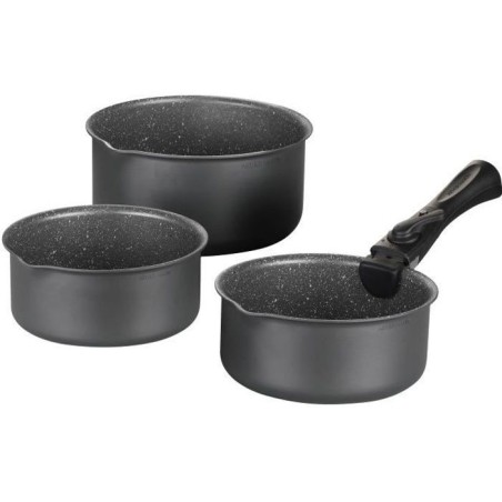 Set de 3 casseroles Gris Mat 16-18-20 cm + 1 poignée amovible - Aluminium  Revetement anti-adhésif - Tous feux dont inductio
