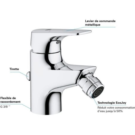 Mitigeur monocommande bidet - GROHE - Start Flow - Hauteur sous bec 46mm - Economie d'eau - Chromé