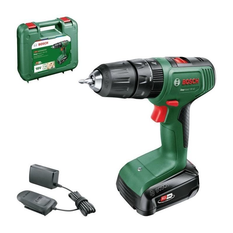 Perceuse visseuse a percussion Bosch EasyImpact 18V40 + (1xbatterie 2,0Ah) + chargeur AL18V-20 in carrying case Perceuse visseuse a percussion Bosch EasyImpact 18V40 + (1xbatterie 2,0Ah) + chargeur AL18V-20 in carrying case