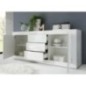 Buffet BASICO 2 Portes 3 Tiroirs Blanc Laqué brillant  - L210xP42xH85,8 cm