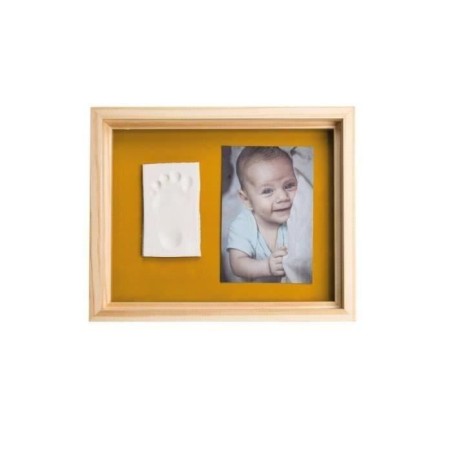 Baby Art Pure Frame - Kit Cadre avec Pâte a Modeler et Cadre Bois Pin Naturel, Rouleau, Panneau Arriere Réversible (Vert/Orang