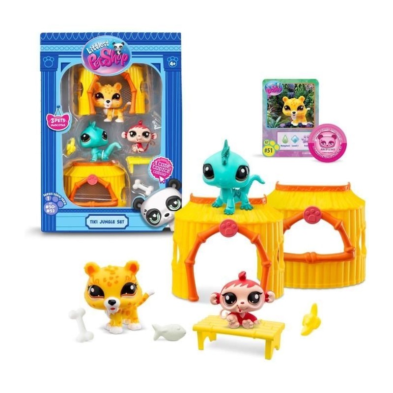 BANDAI - Littlest Pet Shop - Pack Tiki Jungle - 3 animaux et accessoires - BF00515 BANDAI - Littlest Pet Shop - Pack Tiki Jungle - 3 animaux et accessoires - BF00515