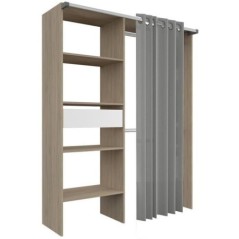 Kit dressing ARTIC avec rideau - Décor Chene - 1 colonne + 2 penderies + 1 tiroir - L 143,5 X P 48 X H 181,9 cm - EKIPA