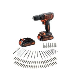 BLACK+DECKER Perceuse Visseuse Sans Fil 18 V Li-Ion avec Chargeur BDCDC18BAFC-QW avec 80 Accessoires, 2 Batteries 1,5 Ah, 1 Coff