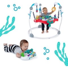 BABY EINSTEIN Aire d'Eveil a Rebonds Ocean Explorers - Petit Avion, Jouets interactifs multilingues, Siege pivotant a 360 degré