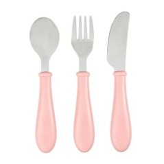 BEABA, Set de 3 couverts inox old pink