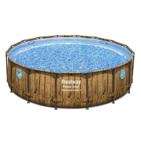 Piscine BESTWAY hors sol ronde Power Steel SwimVista 488 x 122 cm motif bois