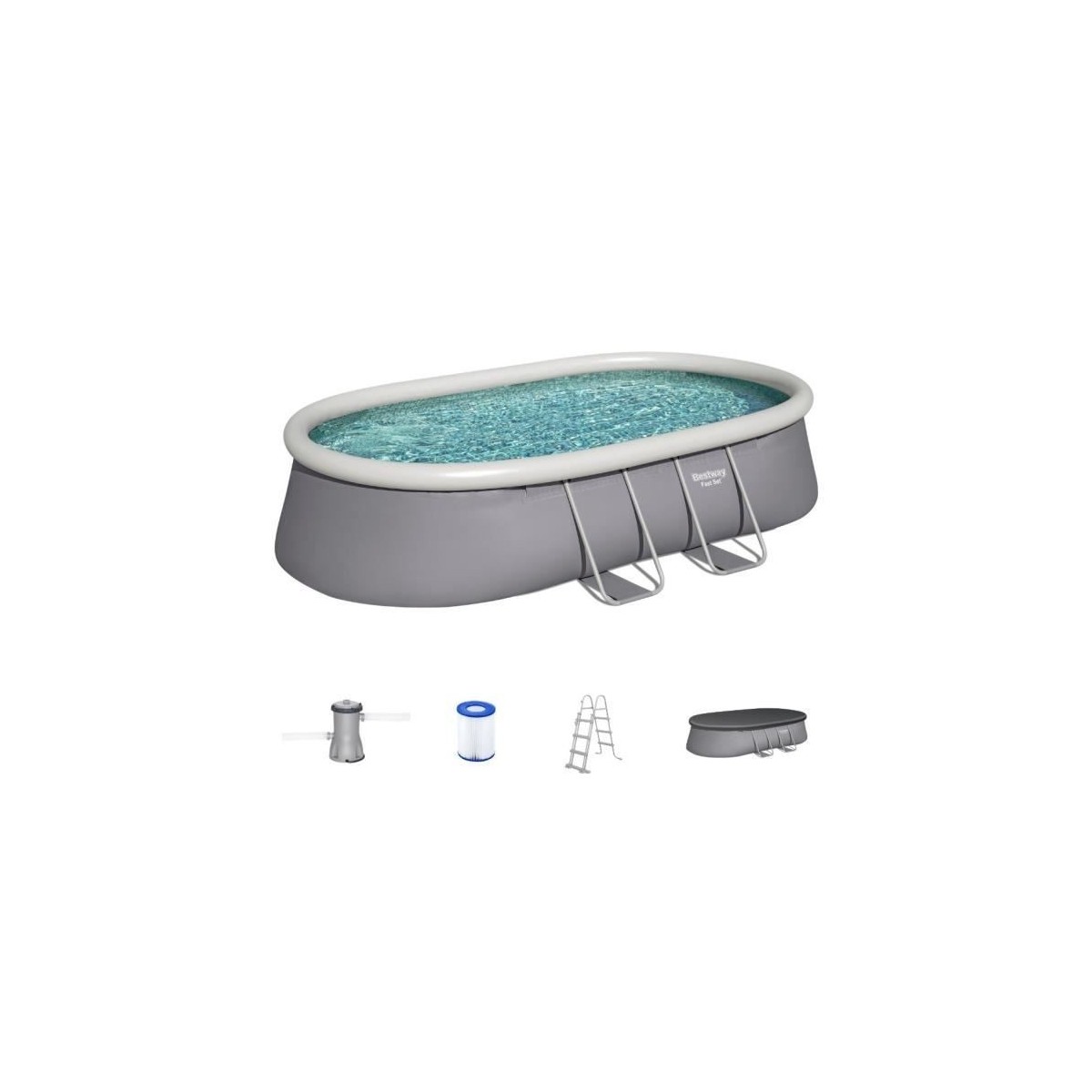 Kit Piscine hors sol autoportante BESTWAY - Fast Set - 488 x 305 x 107cm - Ovale (avec filtre, échelle, bâche, cartouche)