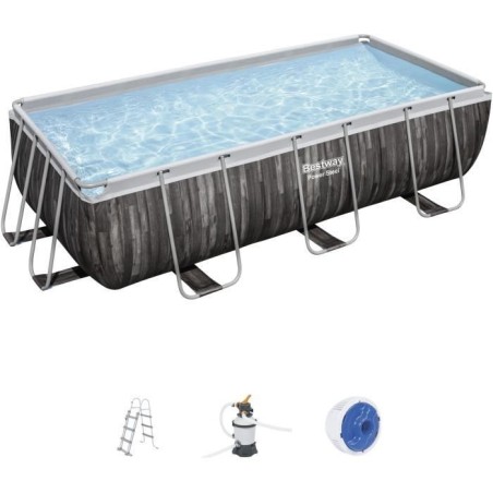 Kit Piscine hors sol tubulaire BESTWAY - Power Steel - 404 x 201 x 100 cm - Rectangulaire (Filtre a sable, échelle, diffuseur
