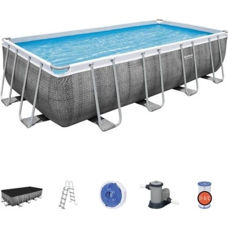 Kit Piscine hors sol tubulaire BESTWAY Power Steel - 549 x 274 x 122 cm - Rectangulaire (Avec pompe, échelle, bâche)