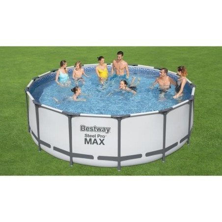 Kit Piscine hors sol tubulaire BESTWAY Steel Pro Max - 427 x 122 cm - Ronde (Avec un filtre a cartouche, une bâche et une éc