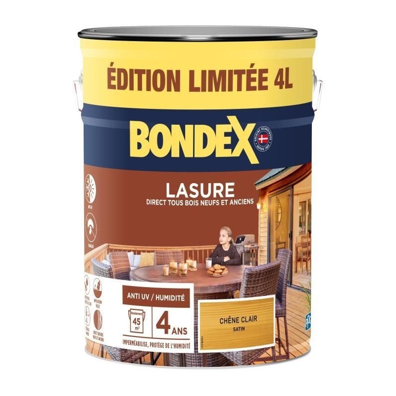Lasure protection de bois - Chene clair - Mat - BONDEX - 4 L Lasure protection de bois - Chene clair - Mat - BONDEX - 4 L