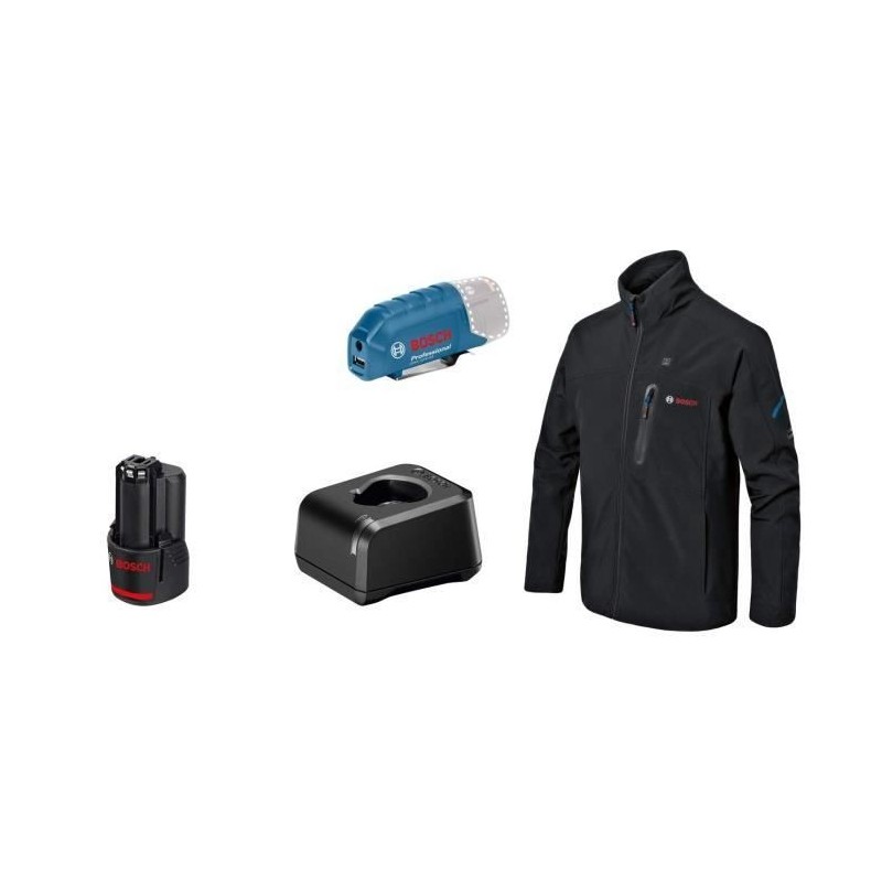 Veste chauffante Bosch Professional GHJ 12+18V XA taille 2XL avec batterie 12V - 06188000G1 Veste chauffante Bosch Professional GHJ 12+18V XA taille 2XL avec batterie 12V - 06188000G1