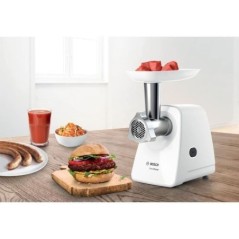 Hachoir a viande SmartPower - BOSCH - MFW2520W - 2 grilles de hachoir - Garnisseur de saucisses - Blanc