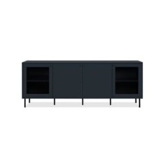 Meuble TV - CARACAS - 180 x 68 x 40 cm -2 portes vitrées + 2 portes - Décor Bleu navy