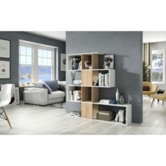 Bibliotheque étagere ZIGZAG - Chene et blanc - 4 niveaux - Mélamine - 145 x 145 x 28 cm