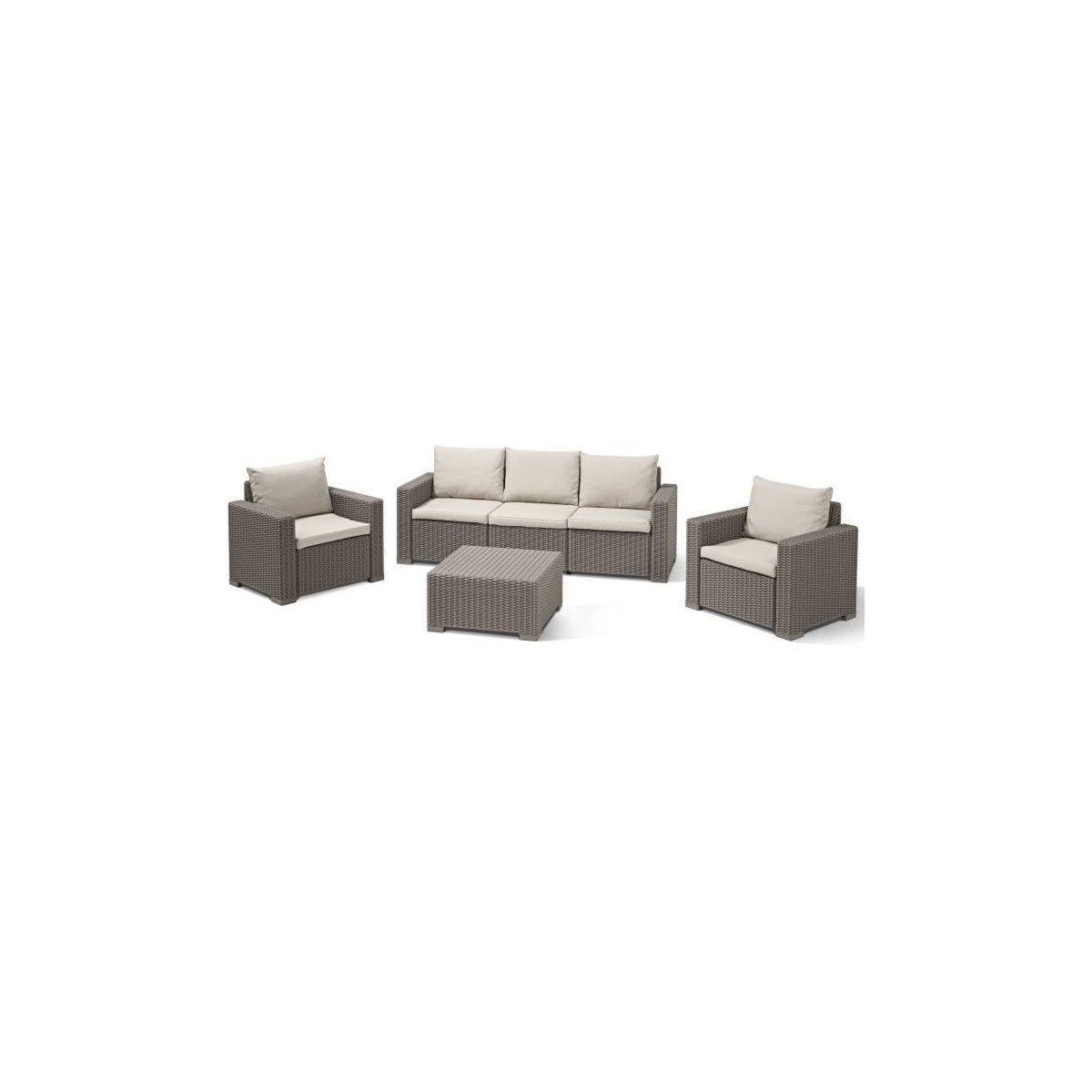 Salon de jardin résine tressée imitation rotin ALLIBERT avec table basse  - 5 personnes - California - Beige