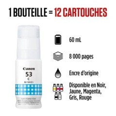 Bouteille d'encre - CANON - GI-53C - Cyan - Compatibilité PIXMA G650 et G550 - (4673C001)