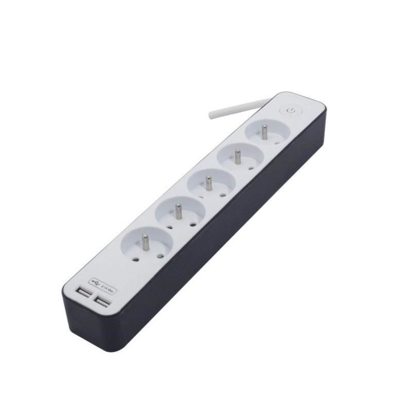 CHACON Bloc multiprise 5 prises 16 A avec 2 ports USB et câble 1,5 m HO5VV-F 3x1,5 mm² blanc et gris CHACON Bloc multiprise 5 prises 16 A avec 2 ports USB et câble 1,5 m HO5VV-F 3x1,5 mm² blanc et gris
