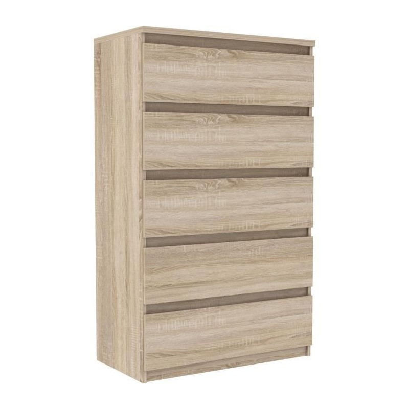 Commode CHELSEA 5 tiroirs - L 77,2 x P 42,2 x H 128,1 - Décor chene sonoma Commode CHELSEA 5 tiroirs - L 77,2 x P 42,2 x H 128,1 - Décor chene sonoma