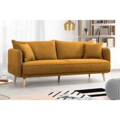 Canapé fixe 3 places DAREN - Tissu moutarde - L 207 x P 90 x H 88 cm - Fabriqué en France - HEXAGONE