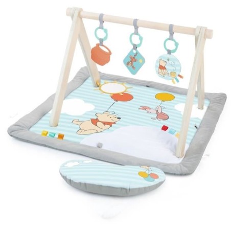 DISNEY BABY Tapis d'éveil Winnie l'Ourson, Arche de jeu pliable en bois, Jouets multisensoriels