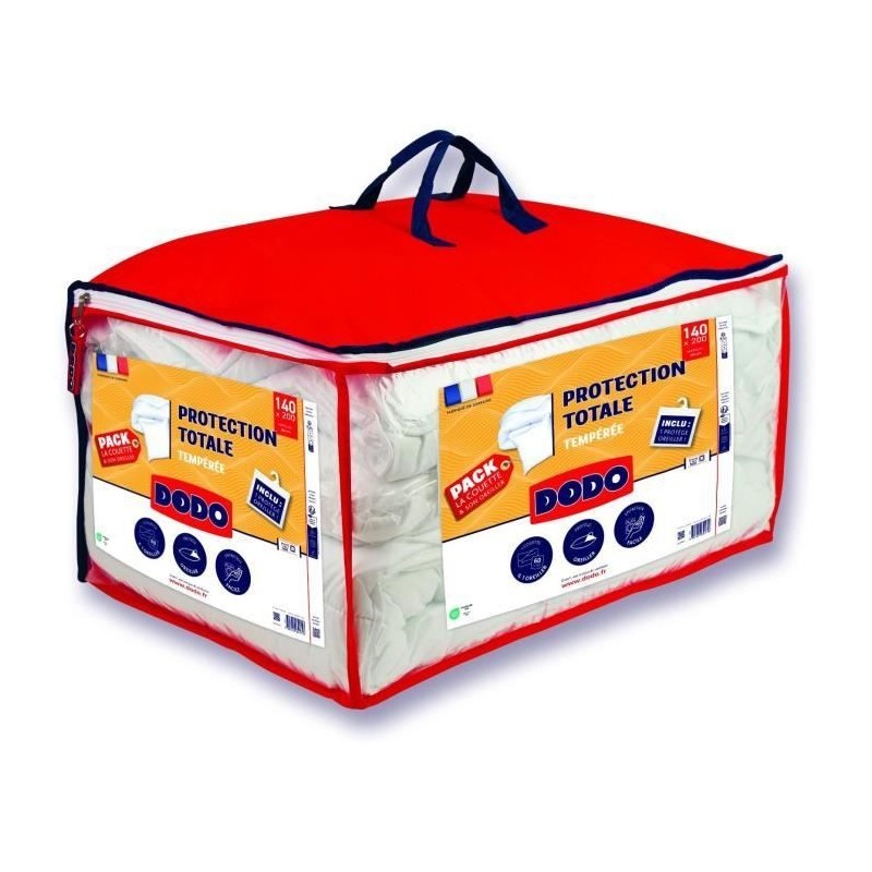 Pack couette 200x200 cm + 2 oreillers 60x60 cm + 2 proteges oreiller 60x60 cm - garnissage 100% Polyester - 350g/m² - blanc - D