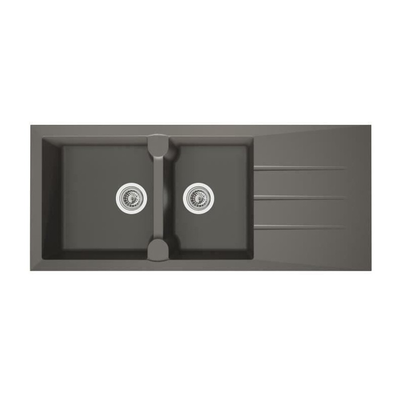 STRADOUR Evier cuisine a encastrer 2 bacs + 1 égouttoir Aloa - Résine - 116 x 50 cm - Gris béton STRADOUR Evier cuisine a encastrer 2 bacs + 1 égouttoir Aloa - Résine - 116 x 50 cm - Gris béton