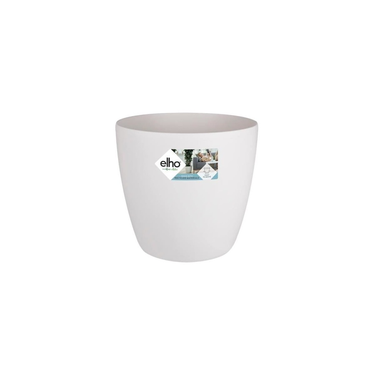ELHO Brussels Pot de fleurs rond Roues 47 - Blanc - Ø 47 x H 44 cm - intérieur - 100% recyclé