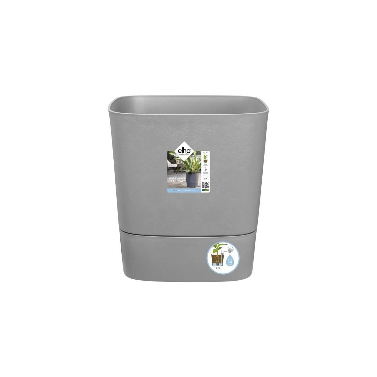 Pot de fleurs ELHO - Greensense Aqua Care Carré 38 - Ciment Clair - Intérieur/extérieur - Ø 38 x H 38.9 cm