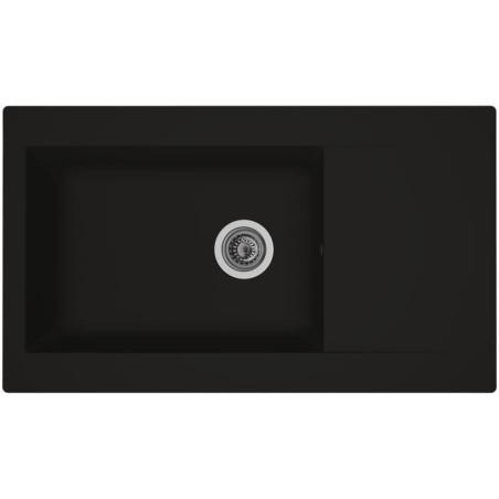 STRADOUR Evier cuisine a encastrer 1 grand bac + 1 égouttoir Einna - Résine - 86 x 50 cm - Noir