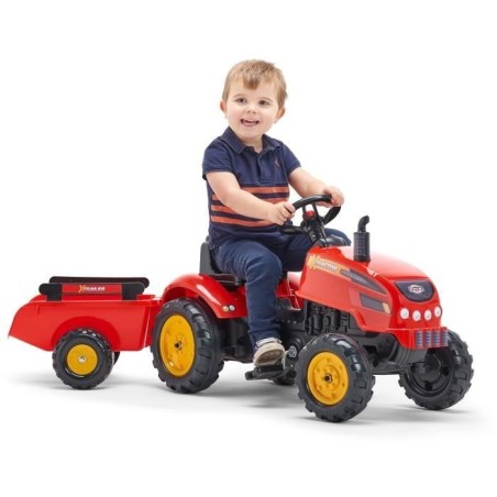 Tracteur - FALK - X-Tractor - Des 2 ans - 100% Fabriqué en France - 50% de plastique recyclé - Capot ouvrant, cheminée et rem