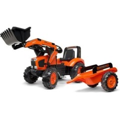 Tractopelle a pédales - FALK - Kubota - Avec remorque - Des 3 ans - 100% Fabriqué en France - Au moins 50% de plastique recycl